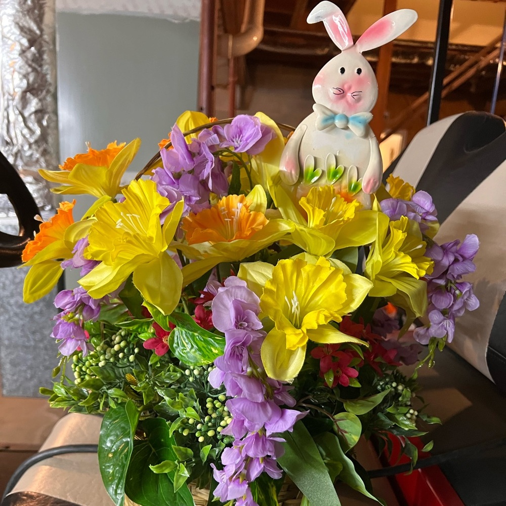 Artificial floral basket with Bunny